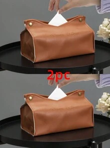 1pc/ 2pcs Set Minimalist Embossed Text Phrase Paper Towel Box, PU Leather V-Shaped Waterproof Desktop Upright Paper Napkin Holder Storage Organizer For Office, Restaurant, Bar, Living Room, Bedroom, Bathroom