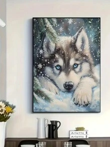 Modern 5D Diamond Painting Kit - Animal Theme Wall Art - Vertical Husky Mosaic DIY Craft - Round Diamond Set, Suitable For Home And Office Decor - Unframed - Multicolor - View 4