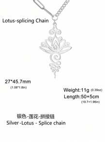 1入組蓮花吊墜項鍊,不銹鋼首飾類 - 銀色 - 查看 7