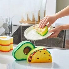1pc High-Density Cartoon Fruit Sponge Scrubber, Non-Stick, Suitable For Kitchen And Dining, Dishware Cleaning Tool, Thick And Large For Removing Dirt, White Cleaning Sponge Block