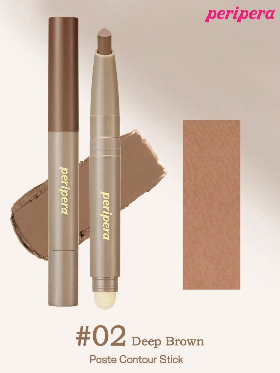 Peripera K-Beauty V 阴影混合棒，糊状轮廓棒，面部塑形和轮廓棒，带柔软刷头，自然哑光覆盖，轻盈柔滑的天鹅绒质地，瘦脸鼻，自然渐变，韩国彩妆 - #02 Deep Brown - 查看 1