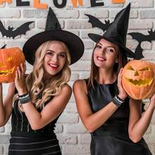 4件套男女通用朋克风皮革铆钉手链，金属手镯可调节摇滚手链套装 - 銀黑色 - 查看 3