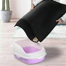 Double-Layer Cat Litter Box Mat With Black Honeycomb Design, Slip-Resistant And Washable, Suitable For Cat Litter Box - Black - View 6