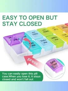 1PC 创新彩虹黑白透明盖子设计大容量7天14隔间AM/PM迷你隔间彩色组合药丸收纳盒，可拆卸每周药丸盒，便携式多色可分离维生素及补品储存盒，每日定时提醒，健康管理助手，家庭必备药盒，便携式个人药盒 - 彩色 - 查看 4