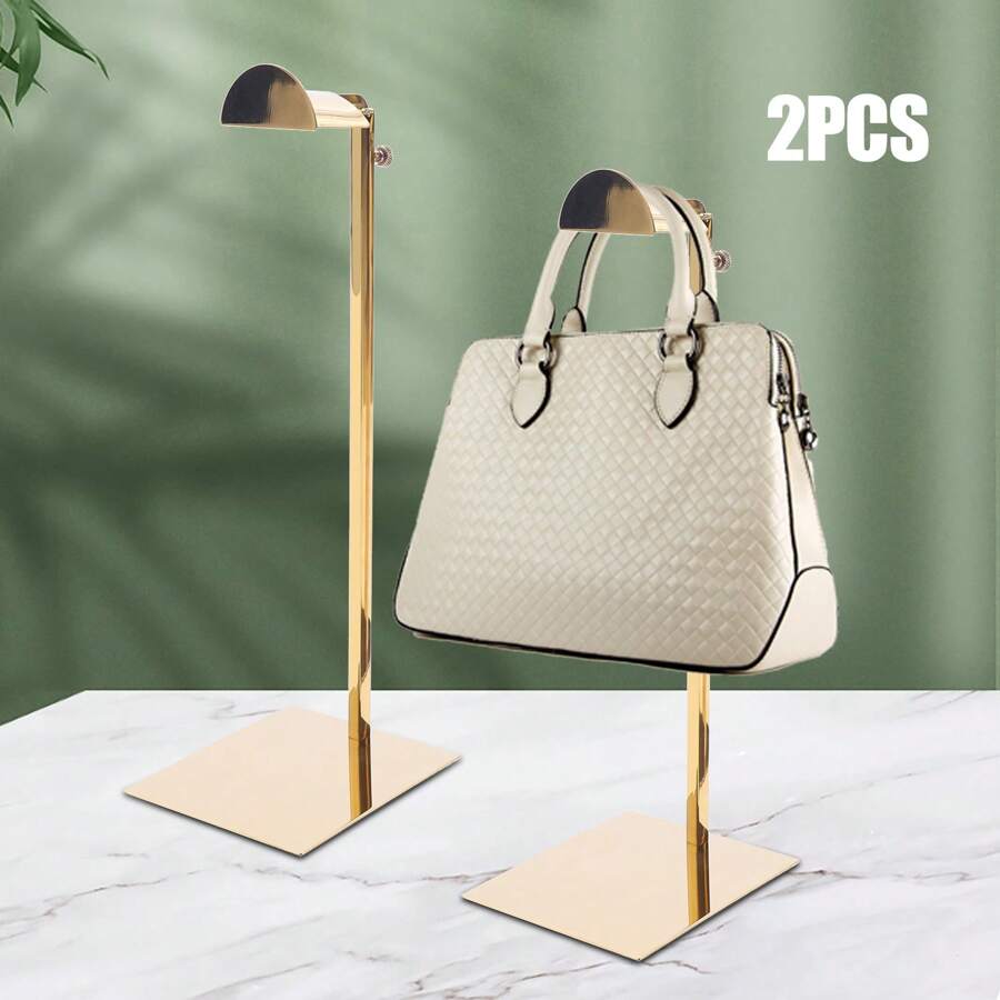 2 Pack Metal Adjustable Handbag Display Stand Holder Hanging Bag Rack For Retail Store, Tabletop Display Shelves Organizer Storage For Home, Gold Handbag Stand - Gold - View 1