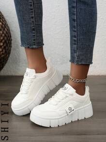 [2025 Spring New Arrival] 5cm Platform Casual Sneakers For Women, White Comfortable Athletic Shoes, Suitable For Petite Ladies, Party Wear - White - View 6