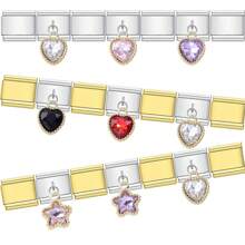 Heart & Star Design Colorful Gem Pendant, Italian Charm Bracelet For Women, Starter Bracelet For Girls, 9mm Italian Charms, Charm Opening Tool, Handmade Bracelet DIY Link Jewelry Gifts - Heart Star - View 2