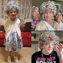 Grandma Wig Grey Old Lady Costume Set Women's Grandmother Cosplay Accessories With Curls Grandma Wig, Madea Glasses, Glasses Chains Drawstring Straps, Pearl Jewellery Grandma Fancy Dress - Multicolor - View 6