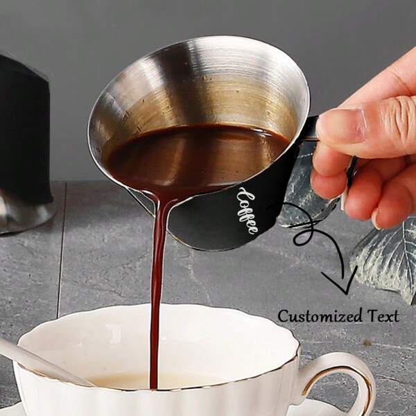 1pc Texto Personalizado Aço Inoxidável Copo de Medição de Espresso Com Alça Bico de Despejo Copos de Espresso Marcas de Escala Copo de Despejo de Espresso para Café Hotel Casa Acessórios de Café