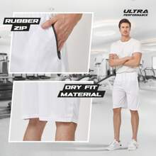 Mens 5 Pack Athletic Running Shorts, Basketball Gym Workout Shorts For Men With Zippered Pockets - 黑色,炭灰色,寶藍色,白色,灰色 - 查看 3