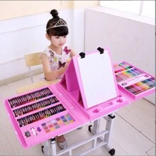 150 pièces Set de peinture pour enfants, Fournitures d'art dans une boîte colorée, Set d'outils de peinture, dessin et écriture, comprenant des pinceaux, crayons, stylos aquarelle, crayons de couleur, ciseaux, règle, jouets de dessin Montessori, cadeau scolaire, anniversaire, Noël, Halloween, Pâques, Thanksgiving