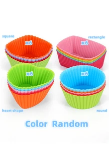 24 Peças, Copos De Muffin De Silicone Coloridos - Forros De Cupcake Reutilizáveis Antiaderentes Em Formatos Redondos, Estrelas, Corações E Flores - Perfeitos Para Assar E Decorar - Utensílios E Acessórios De Cozinha