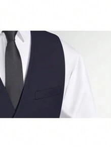 Chaleco azul marino para hombre, chaleco de traje casual elegante negro para hombre, para primavera y otoño - Azul Marino - Ver 4