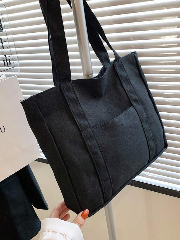 Duża pojemność płócienna torba typu tote, swobodna torba na zakupy w stylu college'u, uniwersalna torba na ramię, ulepszona torba płócienna