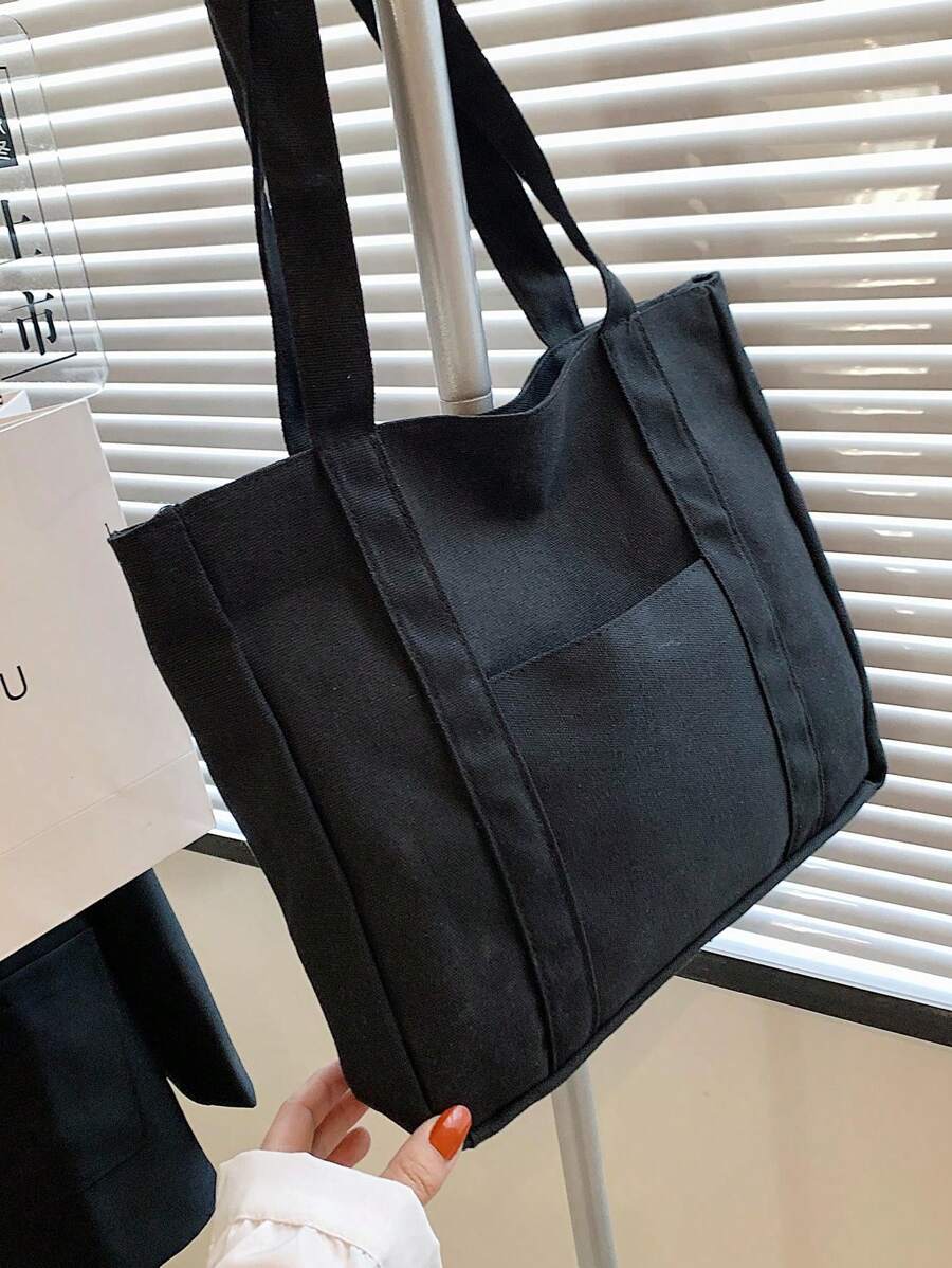 Duża pojemność płócienna torba typu tote, swobodna torba na zakupy w stylu college'u, uniwersalna torba na ramię, ulepszona torba płócienna