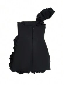 Movable Asymmetrical Neck Mini Cloud Feeling Design Dress For Graduation, Party, Outing, Couple Dating, Wedding Guest Dress, For Cocktail - Black - View 9