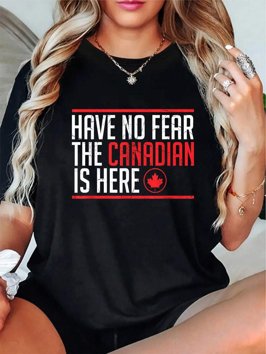 Have No Fear The Canadian Is Here Funny Maple Leaf Graphic Short Sleeve T-Shirt Round Neck Short Sleeve T-Shirt Women's Men's Graphic Tee - Black - View 1
