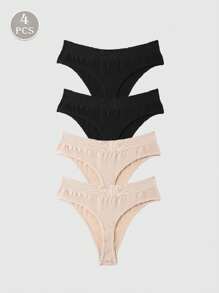 4pcs High Waist Seamless Thong Panties, Women's Lingerie, Sexy Briefs - Multicolor - View 4