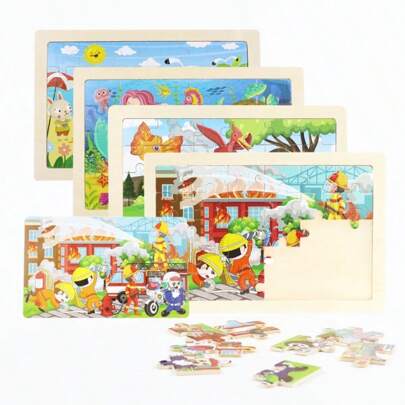 16 Styles Animal & Dinosaur 30-Piece Flat Wooden Puzzle, Educational Toys For Children Aged 3-6