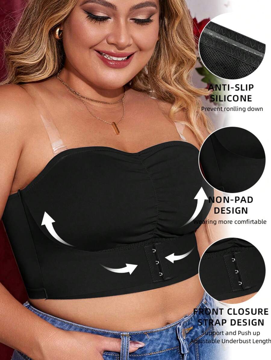 Sujetador sin tirantes y talla grande para mujer con diseño de hebilla frontal, ropa interior suave y cómoda sin aro de acero