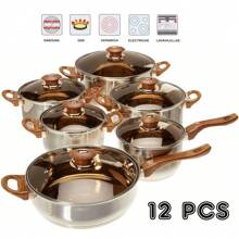 Stainless Stee Cookware Set Pots Sauce Pans Frying Pan Set 12 Pieces, Silver - 1 - View 8