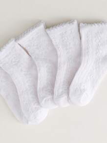 5双女童白色透气网眼短袜，简约百搭，适合春夏季女童日常穿着 - 白色 - 查看 5