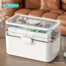 Hộp đựng thuốc di động cỡ lớn - Hộp đựng đồ sơ cứu rộng rãi nhiều lớp, thích hợp cho gia đình và ký túc xá, nhựa, trắng trong suốt - Nhiều màu - Xem 3