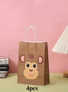 2/4/12pcs Kraft Paper Bags With Handles, Cartoon Animal Designs (Elephant, Monkey, Lion, Giraffe), Suitable For Gift Packaging, Party Favors, Retail Stores, Wedding Decorations, Birthdays, Valentine's Day, Reusable Shopping Bags - Multicolor - View 10