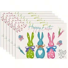 1 Stück/4 Stück/6 Stück Ostern Tischsets Set, süße Hase & Blumen bedruckte 30cmx45cm Feiertags Tischsets für Party, Küche, Esszimmer, Heim Dekoration - Verschiedenfarbig - Übersicht 14