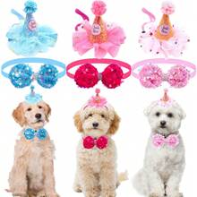 1 Set Pet Bow Tie Hat, Birthday Party Decorations, Lace Sequins Bowknot Pet Hat Set