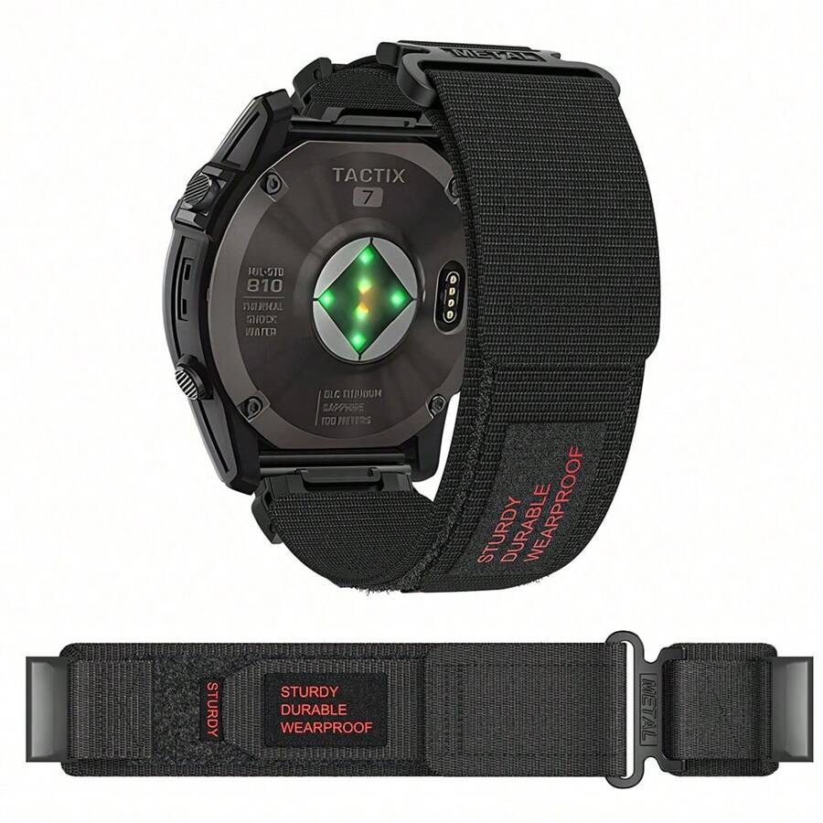 1 件快拆式 26/22 毫米尼龙表带适用于 Garmin Instinct 2X Tactics 表带 Fenix 6X Pro 5X Plus 7X 替换运动手链 - 黑色 - 查看 1