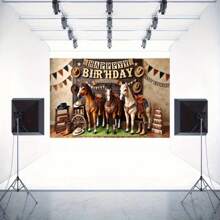 1PC Vintage 3D Horse Pattern Polyester Photography Background Party Banner, Party Supplies, Party Decorations, Suitable For Festivals And Party Decorations Suitable For Various Celebrations, Indoor And Outdoor Decoration Background Cloth, Photography Studio Background Cloth, Reusable, Multi-Function, Multi-Size.