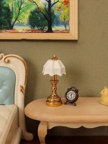 2pcs Mini French Style Desk Lamp With Clock, Suitable For Dollhouse - Perfect For 1:12 Scale Model, Alloy Steel, Ideal For Bedroom & Living Room Decor, No Power Needed