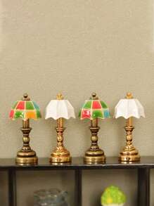 2pcs Mini French Style Desk Lamp With Clock, Suitable For Dollhouse - Perfect For 1:12 Scale Model, Alloy Steel, Ideal For Bedroom & Living Room Decor, No Power Needed