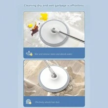 360 Rotating Round Slouchy Household Suction Plate Mops Spin Wring No Hand Washing Rotating Mopping Microfiber Floor Mop With Barrel Round Mop Cloth Household Cleaning Tool - Multicolor - View 8