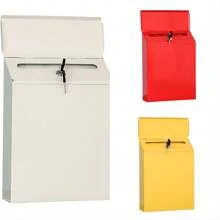 Mailbox With Key Lock, Metal Wall Mount Drop Lock Post Box Hanging Secure Letter Box For Front Door Office Outdoor Garden Wall Decoration White Red Yellow
