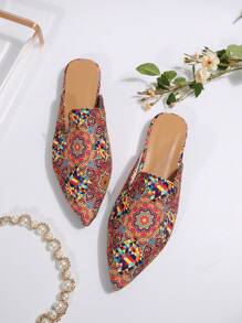 Women's Pointed Toe Slip-On Mule Slippers, Suede Decorated Loafers, Elegant Versatile Open-Back Flat Shoes