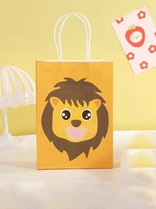 2/4/12pcs Kraft Paper Bags With Handles, Cartoon Animal Designs (Elephant, Monkey, Lion, Giraffe), Suitable For Gift Packaging, Party Favors, Retail Stores, Wedding Decorations, Birthdays, Valentine's Day, Reusable Shopping Bags - Multicolor - View 7