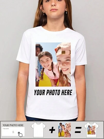 Customized Personalized Printed T-Shirt For Teenagers, Family/Pet/Idol/Friend Photo Printing, School Sports, Outdoor Activities, Family Gatherings, Best Friend Gift, Meaningful Gift, Back To School, Party Outfit, Surprise Gift