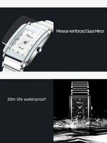2pcs/pair Ceramic Square Couple Watch, Alloy Dial Quartz Wristwatch, Men Women Matching
