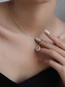 BALMORA 1件S925纯银优雅可爱星月吊坠项链，女士时尚锁骨链，适合派对、日常佩戴、礼品 - 銀色 - 查看 9