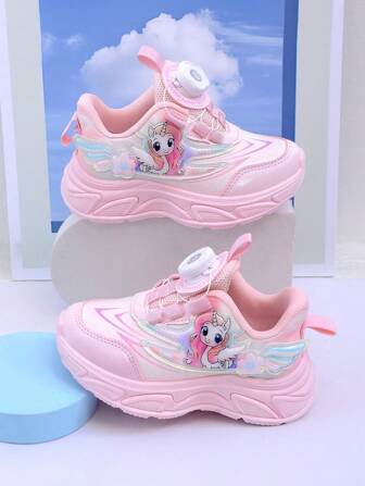 Fashionable Children Sports Shoes, Cute Cartoon Design, Rotating Buttons For Easy On/Off, Super Lightweight And Comfortable, Suitable For All Seasons