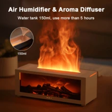 Air Humidifier Flame Fireplace Aromatherapy Machine Desktop Air Diffuser Essential Oil With Timed Colorful Light Remote Control - White - View 1
