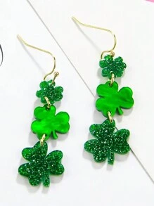 1Pair St. Patrick Glitter Acrylic Green Clover Earrings For Women Holiday Jewelry Gift - Green - View 2
