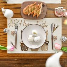 1 Stück/4 Stück/6 Stück Ostern Tischsets Set, süße Hase & Blumen bedruckte 30cmx45cm Feiertags Tischsets für Party, Küche, Esszimmer, Heim Dekoration - Verschiedenfarbig - Übersicht 10