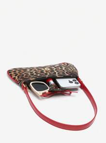 1pc Retro Bowknot Decor Exposed Shoulder Under Arm Crossbody Hobo Bag, Leopard Print, Suitable For Dating, Going Out, Party - Multicolor - View 5