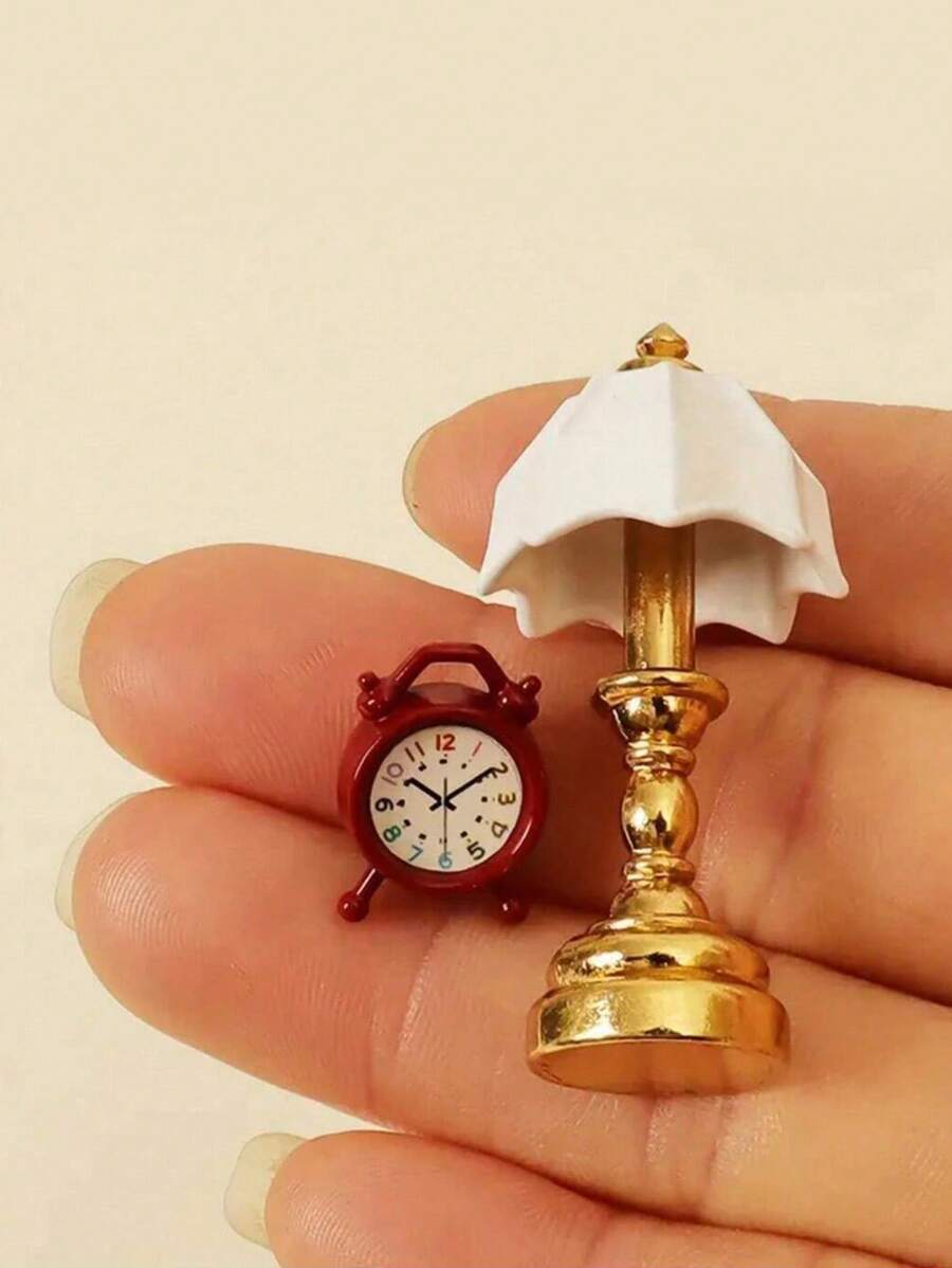 2pcs Mini French Style Desk Lamp With Clock, Suitable For Dollhouse - Perfect For 1:12 Scale Model, Alloy Steel, Ideal For Bedroom & Living Room Decor, No Power Needed