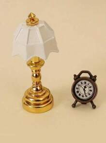 2pcs Mini French Style Desk Lamp With Clock, Suitable For Dollhouse - Perfect For 1:12 Scale Model, Alloy Steel, Ideal For Bedroom & Living Room Decor, No Power Needed
