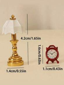 2pcs Mini French Style Desk Lamp With Clock, Suitable For Dollhouse - Perfect For 1:12 Scale Model, Alloy Steel, Ideal For Bedroom & Living Room Decor, No Power Needed