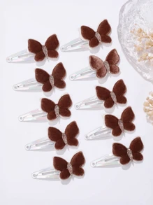 10/20pcs Mixed European & American Velvet Mini Butterfly Hair Clips, BB Clips, Baby Girl Hair Accessories, Children Clothing Accessories, Girls Butterfly Hair Decor Set, Suitable For Wear With Best Friends